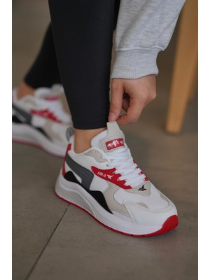 Solazer Kadın Beyaz Kırmızı Ortopedik Taban Günlük Sneaker 086-1