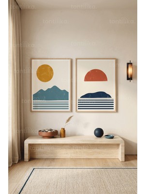 Tontilika Minimalist Geometrik Soyut 2'li Ahşap Çerçeveli Tablo Seti