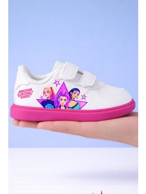 ALCdesing Beyaz Pembe Logolu Yıldız Kızlar Baskılı  Kız Çocuk  Spor Ayakkabı ve Sneakers