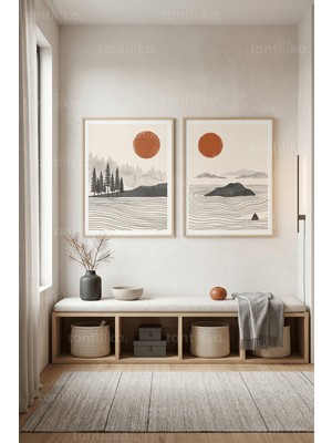 Tontilika Doğa Manzaraları Minimalist 2'li Ahşap Çerçeveli Tablo Seti