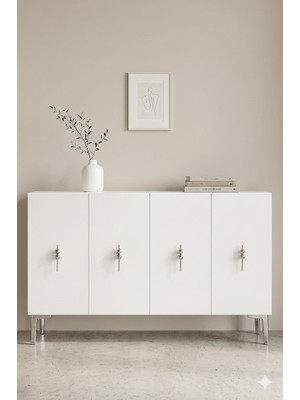 Ceneyra KA1217BS Salkım Konsol ve Tv Sehpası Beyaz-Silver 120CM