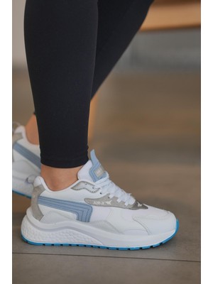 Solazer  Kadın Beyaz Mavi Ortopedik Taban Günlük Sneaker 086-1