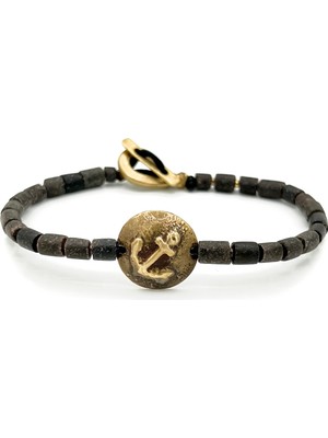 Mey Atelier Anchor - Antika Bronz Düğme Onyx Erkek Bileklik MEY2412050