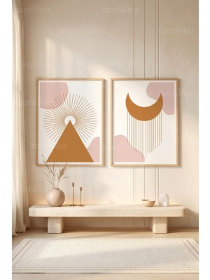 Tontilika Minimalist Geometrik Çizgiler 2'li Ahşap Çerçeveli Tablo Seti