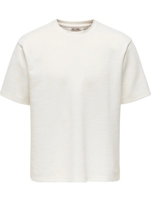 Only & Sons Erkek Bisiklet Yaka Jakarlı Beyaz T-Shirt - 22037430
