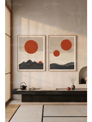 Tontilika Minimalist Doğa Yansımaları 2'li Ahşap Çerçeveli Tablo Seti