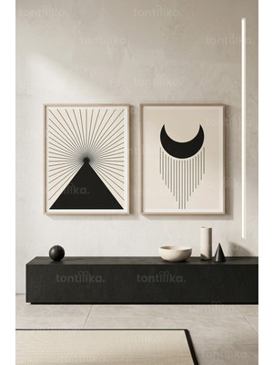 Tontilika Minimalist Geometrik Sanat 2'li Ahşap Çerçeveli Tablo Seti