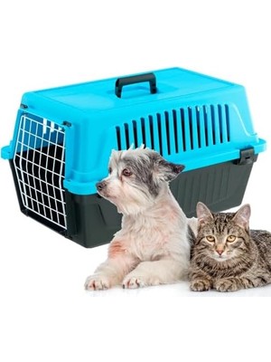 Skygo Taşıma Kutusu Kedi, Köpek Taşıma Kutusu, 8 Kg'a Kadar Küçük Köpek ve Kediler, Kapı Plastik Demir, Havalandırma Delikleri, 37 x 58 x Y 32 Cm, Sert Kabuklu Taşıma Kabı 20 El, Açık Mavi