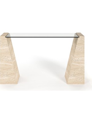 Arte Marble Traverten Ayaklı Cam Dresuar Ham ve Naturel
