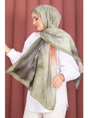 Eys Büyük Floral Desen Şal Serisi Yeşil Olive