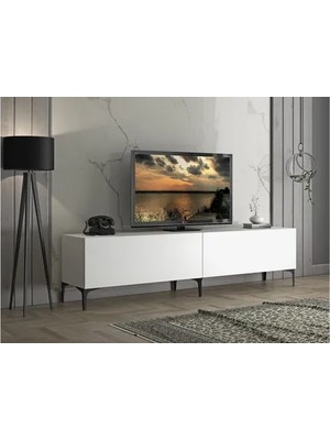 Vivense Vega Metal Ayaklı Tv Ünitesi, Siyah Beyaz, 200 cm