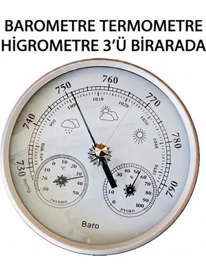 İnci Barometre-Termometre-Higrometre 3'ü Bir Arada Krom Renk