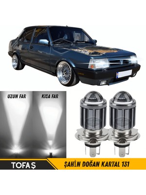 Caralp Tofaş Şahin Doğan Kartal 131 Uyumlu Mercekli Far Ampulü LED Xenon Beyaz Renk Far Şimşek Etkili Csp LED Lamba Uzun Kısa 2 Adet Takım