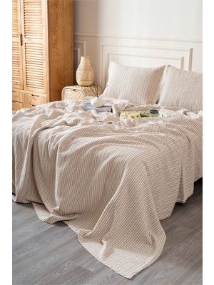 Koza Home Boho Waffle-Bej Tek Kişilik 160X240 Yatak Örtüsü 50X70 - 1 Ad Yastık Kılıfı 7041A