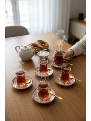 Akayev Porselen Vintage Maroon 6 Parça Çay Tabağı