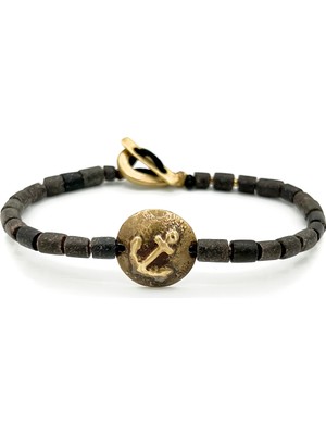 Mey Atelier Anchor - Antika Bronz Düğme Onyx Erkek Bileklik MEY2412050