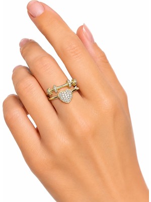 Girift Vintage Acen Gold Kalpli Metal Taşlı Ayarlanabilir Tekli Yüzük