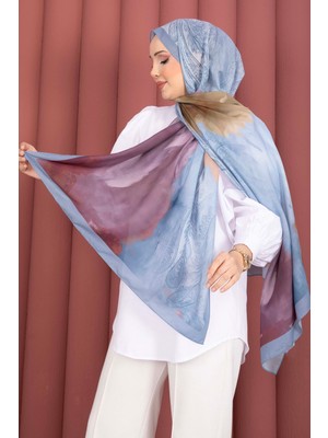 Eys Büyük Floral Desen Şal Serisi Indigo