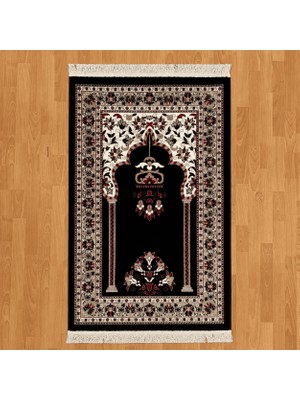 Mevlana Bazaar Geleneksel Motifli Yünlü Seccade Siyah