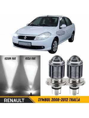 ŞüsCarOto Aksesuar Renault Symbol 2008-2012 Thalia Uyumlu Mercekli Far Ampulü LED Xenon Beyaz Renk Far Şimşek Etkili Csp LED Lamba Uzun Kısa 2 Adet Takım