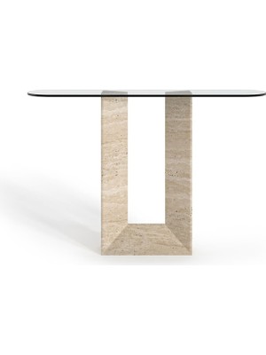 Arte Marble Traverten Ayaklı Cam Dresuar Ham ve Naturel