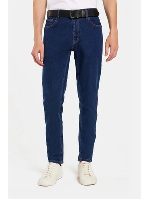 Tudors Erkek Regular Fit Yıkamalı Taşlamalı Esnek Kot  Düz Paça Tapered Lacivert Jean Pantolon
