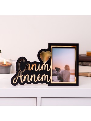 Hippodeco Canım Annem Yazılı Ahşap Fotoğraf Çerçevesi Gold Yazılı | 18X24 cm Anneler Günü Hediyesi