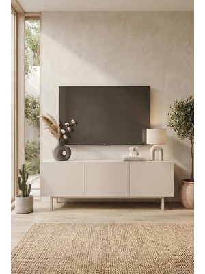 Robin Home Miami Tv Ünitesi Sehpası 3 Kapaklı Ahşap Ayaklı 180CM Kumsal