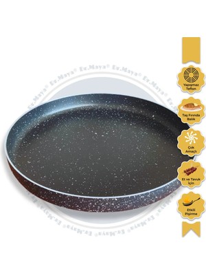 Dr.maya® | Yuvarlak Granit Fırın Tepsisi | 28 Cm, Alüminyum Gövde, Hafif ve Dayanıklı Yapışmaz