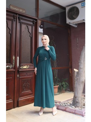Nisum Moda Yan Tokalı Sandy Elbise
