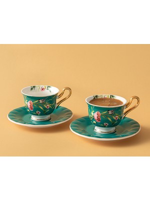 English Home Vanilla New Bone China Kahve Fincan Takımı 4 Parça 2 Kişilik Turkuaz