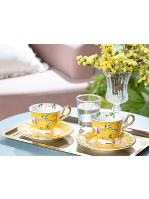 English Home Vanilla New Bone China 4 Parça 2 Kişilik Kahve Fincan Takımı Sarı