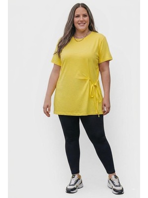 Koza Butik Kadın Büyük Beden Kısa Kollu Yan Düğüm Detaylı Bluz 2039-26