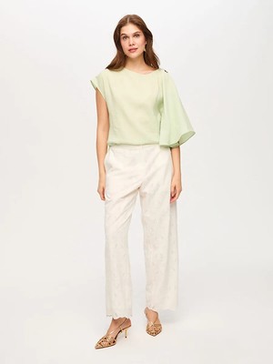 Faik Sönmez Wide Leg Fit Brode Nakış Detaylı Pantolon S26PNT009