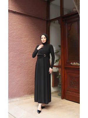 Nisum Moda Yan Tokalı Sandy Elbise