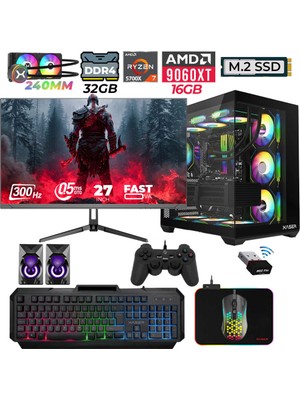 Xaser Nova X40  Ryzen 7 5700X 32GB Ram 1tb M.2 Nvme SSD 16GB RX9060 Xt Sıvı Soğutmalı 27" 300Hz Oyun Bilgisayarı