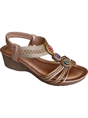Guja 26Y241-1 Kadın Taşlı Dolgu Topuklu Günlük Comfort Sandalet Bronz