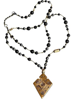 Mey Atelier Amulet - Siyah Hematit Lava Bronz Tılsım Kadın Kolye MEY2421018