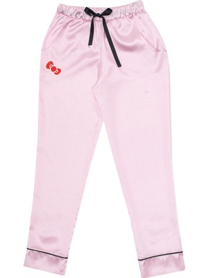 Hello Kitty Lisanslı Düğmeli Saten Pantolonlu Pijama Takımı