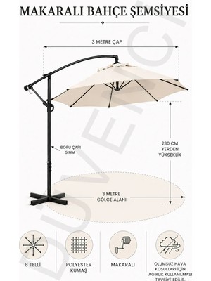 Sunfun Makaralı Bahçe Şemsiyesi 300 cm Çap Açık Kahverengi Polyester Malzeme ile Şık Tasarım