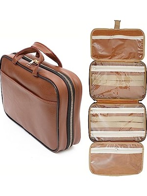 Cekar Store Premium Makyaj Seyahat Çantası Bavul Düzenleyici Bavul Içi Organizer Çanta Kozmetik Bakım Çantası (Kahverengi)