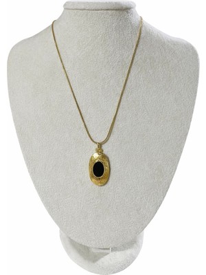 Solare Accessories Oniks Altın Kaplama Uçlu Çelik Kolye