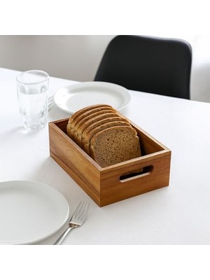 Cekar Store Deconox Akasya Ağacından Ahşap Ekmeklik, Akasya Ekmek Sunum Sepeti, Ekmek Sunum Kutusu 25X14X8 cm