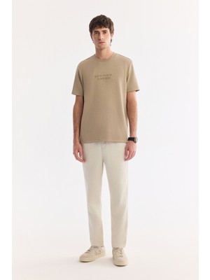 AVVA Erkek Bej Beli Lastikli Bağcıklı Keten Karışımlı Jogger Relaxed Fit Pantolon A61Y3003