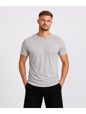 Axxel Erkek Toprak Melanj Kısa Kollu Pamuk T-SHIRT-D405