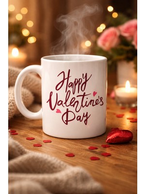 Uravas Store Happy Valentine’s Day Baskılı Porselen Kupa Model 2 – Sevgililer Günü Özel Tasarım