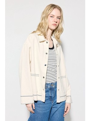 Gusto Nakışlı Kanvas Denim Ceket - Ekru