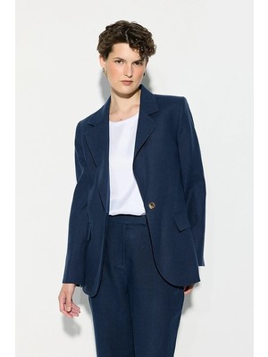 Gusto Tek Düğmeli Keten Blazer Ceket - Lacivert