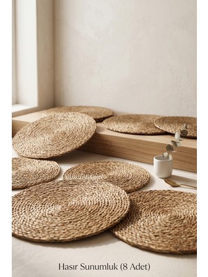 MİEN Amerikan Servis 8’li Set 35 cm Hasır – Doğal Rattan Hasır Sunumluk, Masa & Sofra Dekorasyonu