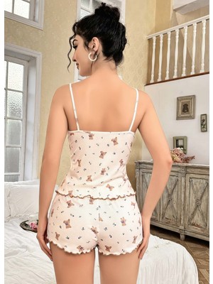Budi Kadın Leopar Detaylı  Şortlu Pijama Takım 5187